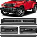 Upgraded American US Flag Door Sill Guards for Jeep Wrangler JL JLU 2018-2025 2026 & Gladiator JT 2020-2026 Accessories Stainless Steel Front Rear Entry Guard (US Flag Brushed Black 4-Door)