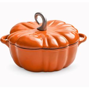 Pumpkin Cocotte, Dutch Oven Pot With Lid,Cast Iron Cooking Pot,Non Stick Pumpkin Pot,Stew Soup,Serves 3-5,Halloween Thanksgiving Decor Gift (Orange)
