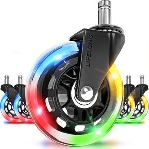 Lifelong Gaming Chair Wheels Replacement RGB Rubber Office Chair Casters for Carpet and Hardwood Floors, Set of 5, Heavy Duty Caster Wheels for Desk Chairs Wheels - Fits 98%