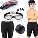 5 Pcs Boys Swimming Gear Set Swim Jammers Goggles Cap Ear Plugs & Nose Clip for Pool Beach Kids Age 8-16