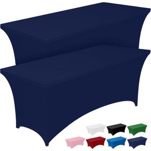 Pureegg Spandex Tablecloth 6ft - 2 Pack, Fitted and Tight Cloth for Rectangle Table, Wrinkle-Free and Stretch Table Cover for Party, Wedding, Banquet and Birthday, Navy Blue, 6 Ft - 2 Pcs