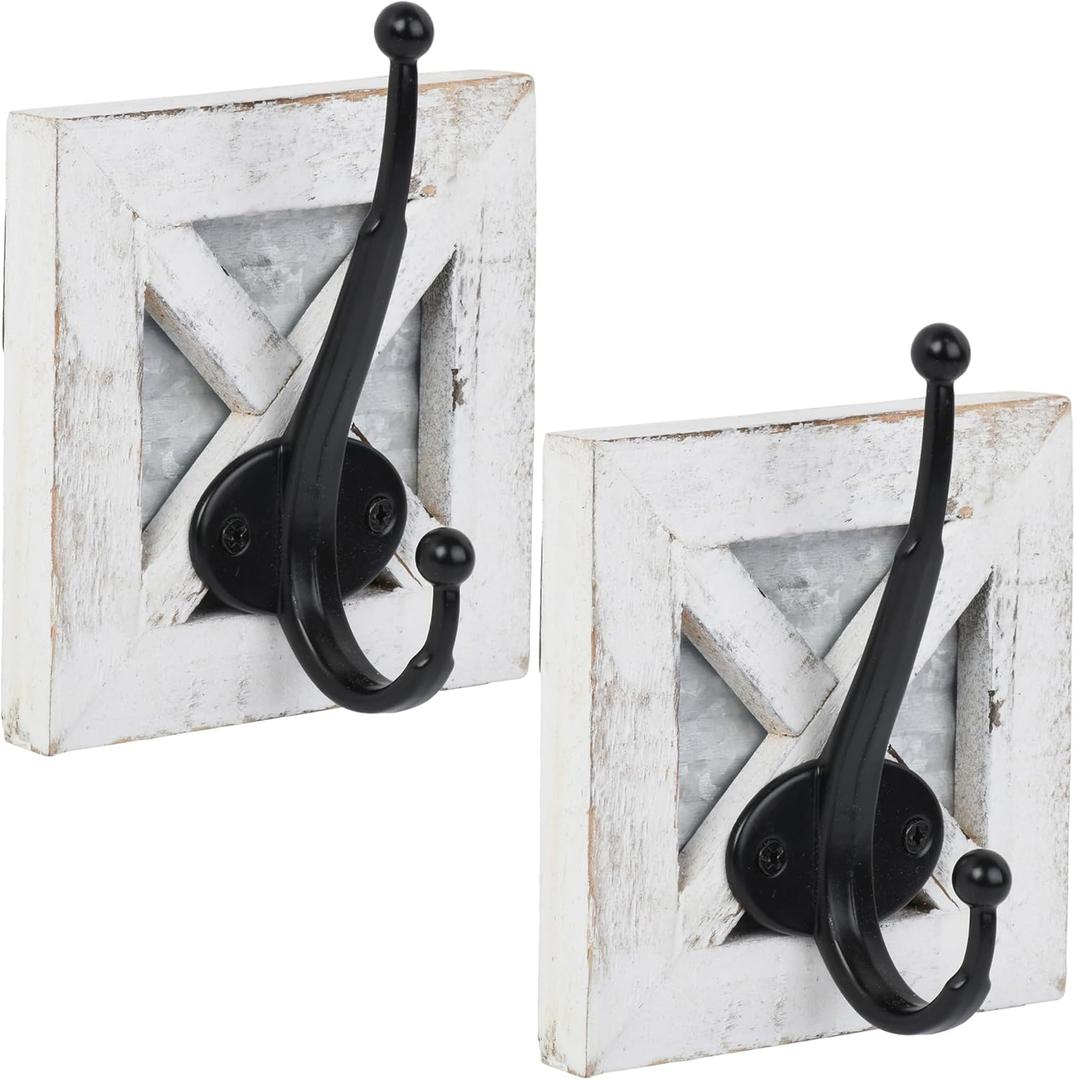 Autumn Alley Farmhouse Bathroom Decor White Hooks, Towel, Coat, and Robe Hooks for Bathroom Farmhouse Wall Mounted, Rustic Wall Decor, 2 Pack, White