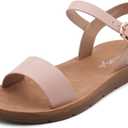 Herstyle Flat Sandals for Women – Open Toe One Band Ankle Strap Summer Dressy Sandals, Lightweight Casual Strappy Slip-On Flats with Adjustable Buckle, Nude, Size 8.0, Monday