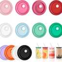 12 Acrylic Lids for 16 Oz Glass Cups, Candy Color Can Straw Bamboo Lids for Glass Cups Wooden, Replacement Lid Reusable 20 Oz for 2.3 inch/58 mm Internal Diameter Soda Can Iced Cup Beer Milk Juice
