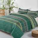 WONGS BEDDING Boho Quilts Queen Size, 3 Pieces Bedspread Bedding Set, Green