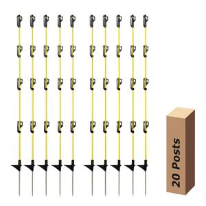 48 Inches Electric Fence Fiberglass Posts, 20 Pack Step in Electric Fence Post, Temporary Portable Fence Stakes for Livestock, Big Insulator, Yellow