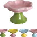 Ceramic Elevated Cat Bowls Flower Dish,Small Raised Dish.Flower Ceramic Raised Bowls for Cats and Small Dogs reducing pets Neck Bending and Pressure Pink Green
