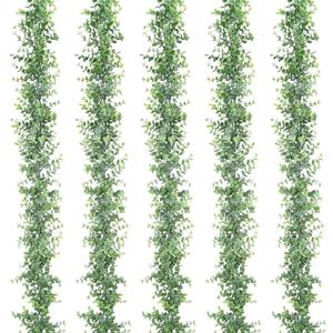 Dolicer 5 Packs Eucalyptus Garland, 30FT Faux Eucalyptus Greenery Garland, Artificial Eucalyptus Leaves Vine, Fake Hanging Eucalyptus Garlands Wedding Backdrop Arch Wall Table Party Decor (Grey Green)