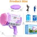 Sloosh Bubble Machine Gun W/Solution for Kids Ages 4-8, Light-Up Bazooka Rocket Shape Bubble Guns Blaster for Outdoor, Summer Toys Gifts, Party, Wedding, Easter (Purple)