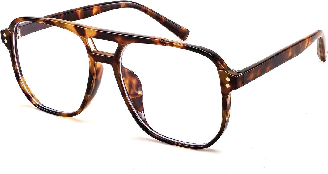 FEISEDY Blue Light Blocking Glasses Fake Nerd Clear Square Computer Lightweight Pilot Glasses Frame Oversized B2866 (Leopard Frame)