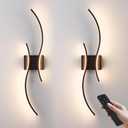 Battery Operated Wall Sconces Set of Two with Remote Control, Stepless Colors 3000K-6000K & Dimming, LED Black Wireless Wall Light for Living Room, Hallway, Bedroom, 31.5 Inch (2 Pack)