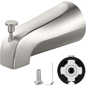 Tub Spout with Pull Down Diverter Slip-Fit Bathtub Faucet Spout Replacement, 1/2 Copper Pipe Connection, Easy Installation, Universal for Bathroom Shower (Brushed Nickel)