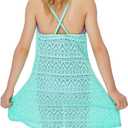 Girls Swim Cover Ups Beach Crochet Mesh Crossback Swimsuits Cover Up Dress for Girls 4-12 Years