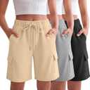 3 Pack Girls' Cargo Bermuda Shorts | Knee Length Sweatshorts, Loose, Summer, Athletic, Baggy, Elastic Waist, Daily, Hiking, Running, School, 4 pockets, 5-14 Years