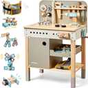 Kids Tool Bench,Wooden Play Tools Set with Kids Tool Belt Toddlers Workbench Pretend Construction Tools Set Wooden Toy Drill Gift for Boys & Girls Age 3-5, 30 cm x 48 cm x 71 cm
