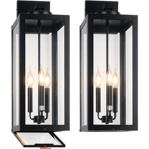 24" Extra Large Fully Enclosed Outdoor Light Fixture 3-Light, Coach Lights, 2 Packs-24IN