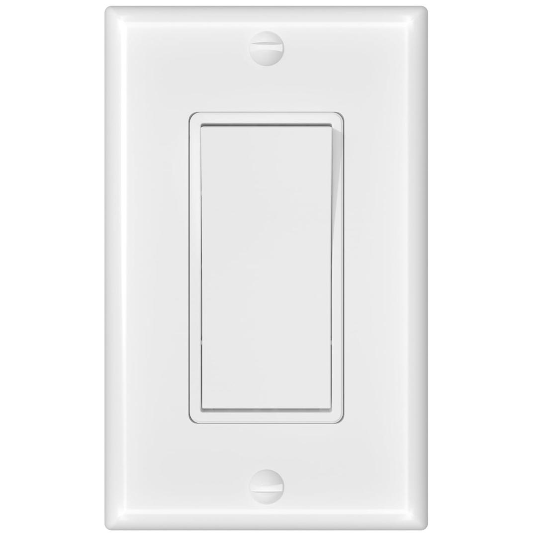 2 Pack Single Pole Light Switch with Wall Plate, UL Listed, 15A 120/277V, On/Off Rocker Paddle Interrupter Wall Switch, Grounding Screw, Residential Grade, Suitable for Home and Business, White
