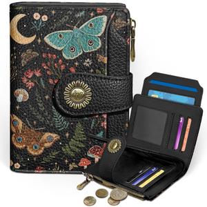 Icycay Butterfly Small Wallet Women RFID Blocking Bifold, Credit Card Holder, Zipper Coin Pocket, PU Leather, Compact, Travel, 4 ID Window, 14 Card Slots, Cash Purse, Ladies Woman Female Girls