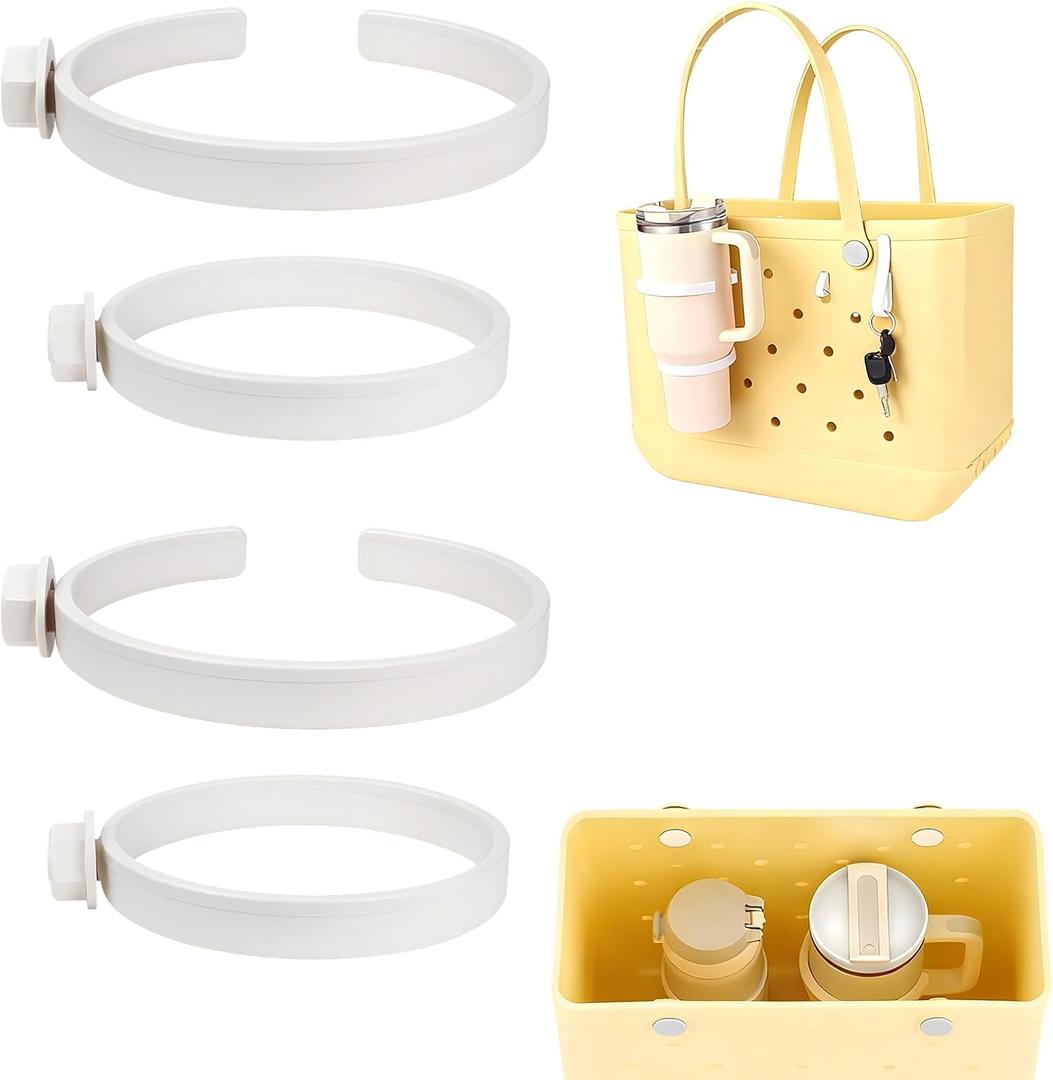 Cup Holder for Bogg Bag 4-Pack White Tumbler Holder for Stanley 30/40ozAdjustable Bogg Bag Accessories InsertDrink Holders Compatible with Simply Southern & Beach Tote Bags