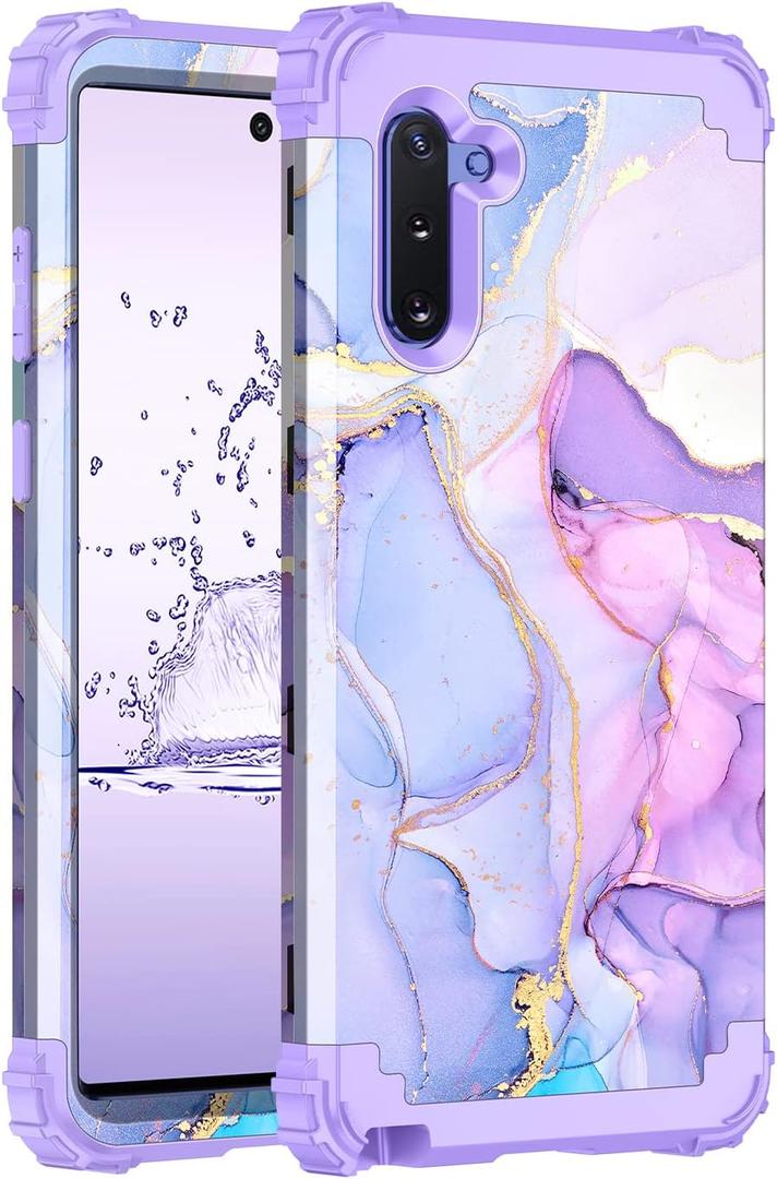 Hekodonk for Galaxy Note 10 Case,Three Layer Heavy Duty Shockproof Protection Hard Plastic+Soft Silicone Full Body Drop Protective Case for Samsung Galaxy Note 10,Purple Marble