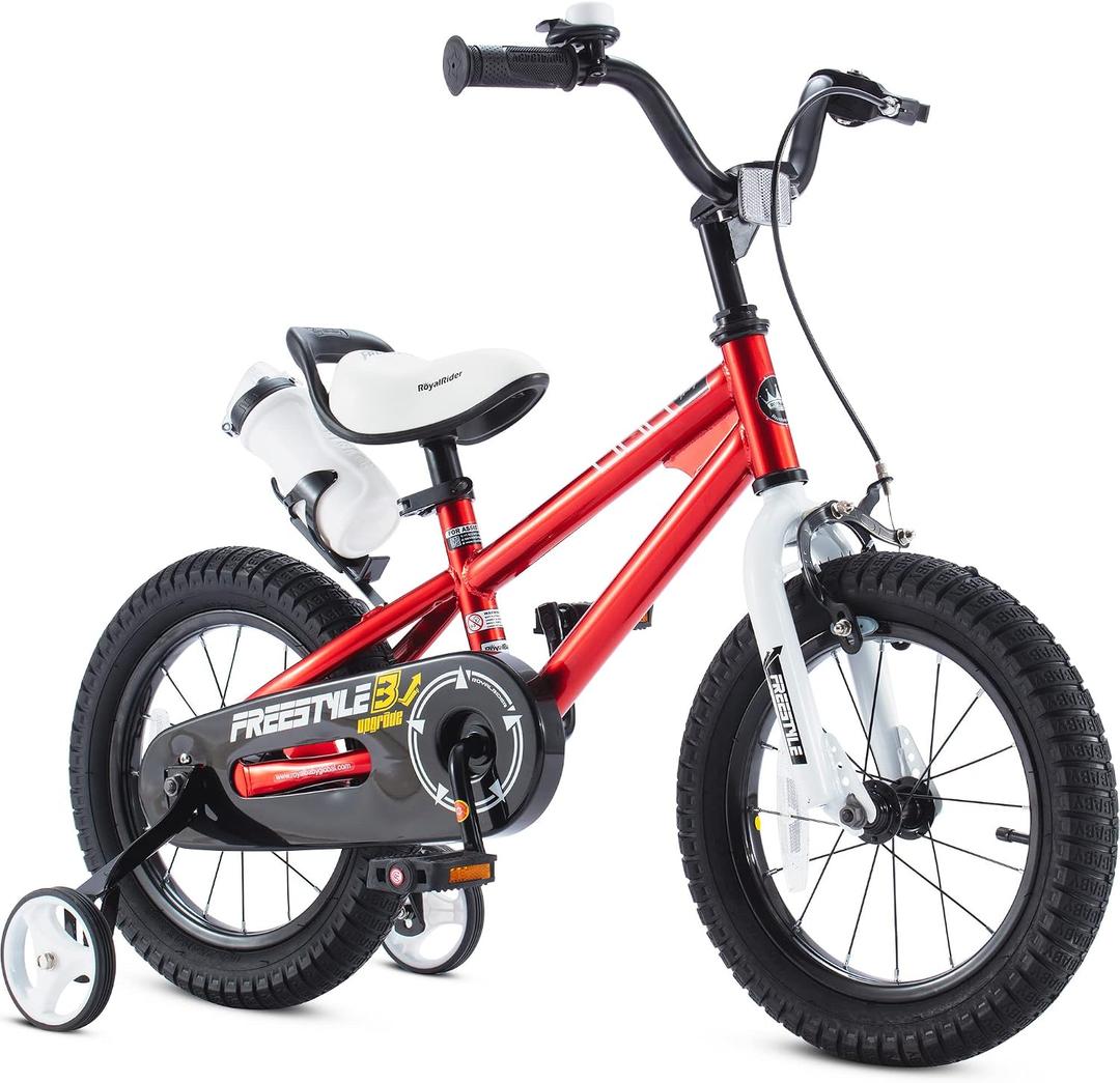 RoyalBaby Kids Bike Freestyle Classic 14 Inch Children Bicycle for Ages 3-10 Years Toddler to Big Kids, 14 Inch With Training Wheels