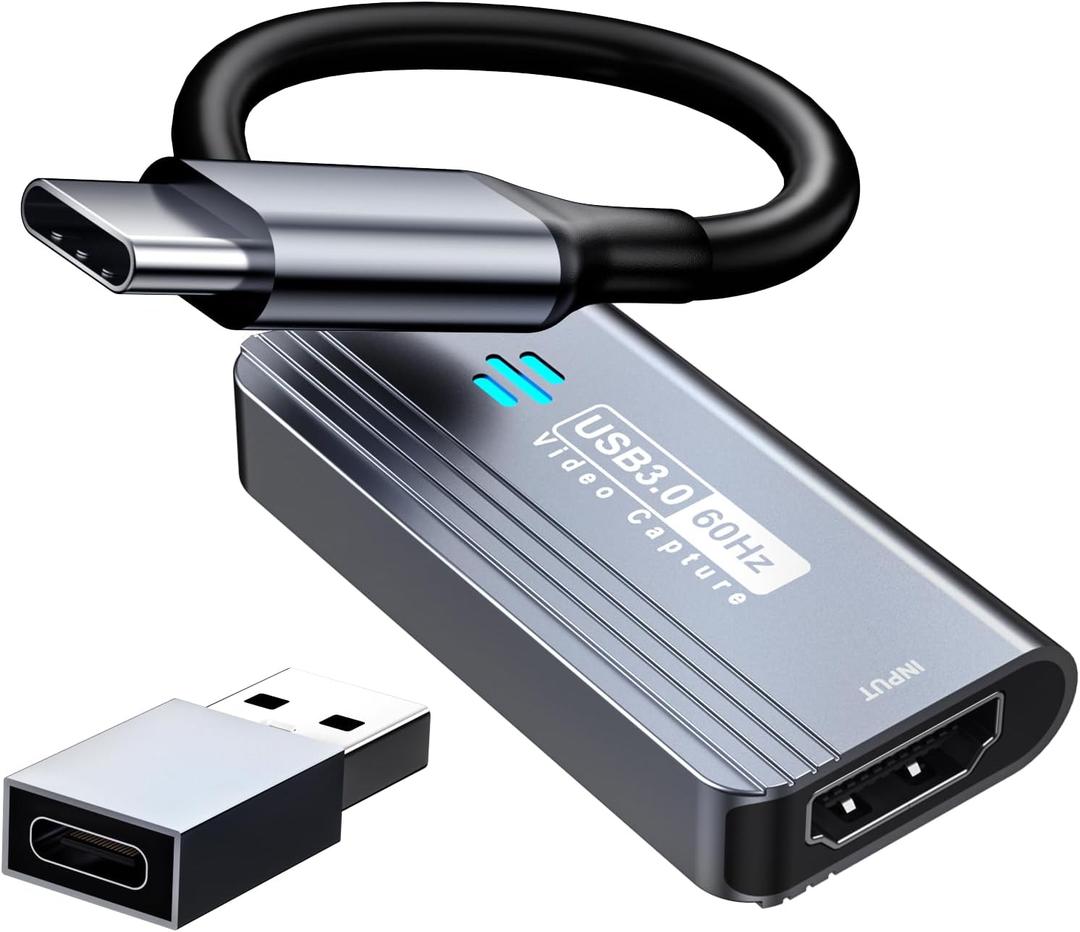 Video Capture Card, HDMI to USB C 3.0 Capture Card, 1080P 60FPS Video Capture Device, for Streaming, Teaching,Gaming, Video conferencing or Live Broadcasting (Grey)