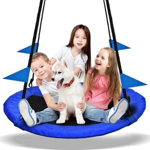 PACEARTH 40 Inch Saucer Tree Swing Flying 900lb Weight Capacity 2 Added Hanging Straps Adjustable Multi-Strand Ropes Colorful Safe and Durable Swing Seat for Children Adults - Blue