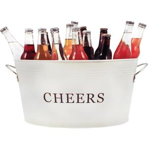 Twine Cheers Beverage Tub, Galvanized Tubs for Entertaining, Drink Buckets for Parties, Large Ice Tub and Gift Basket, Beer Buckets, Cream, 6.3 Gallons Set of 1