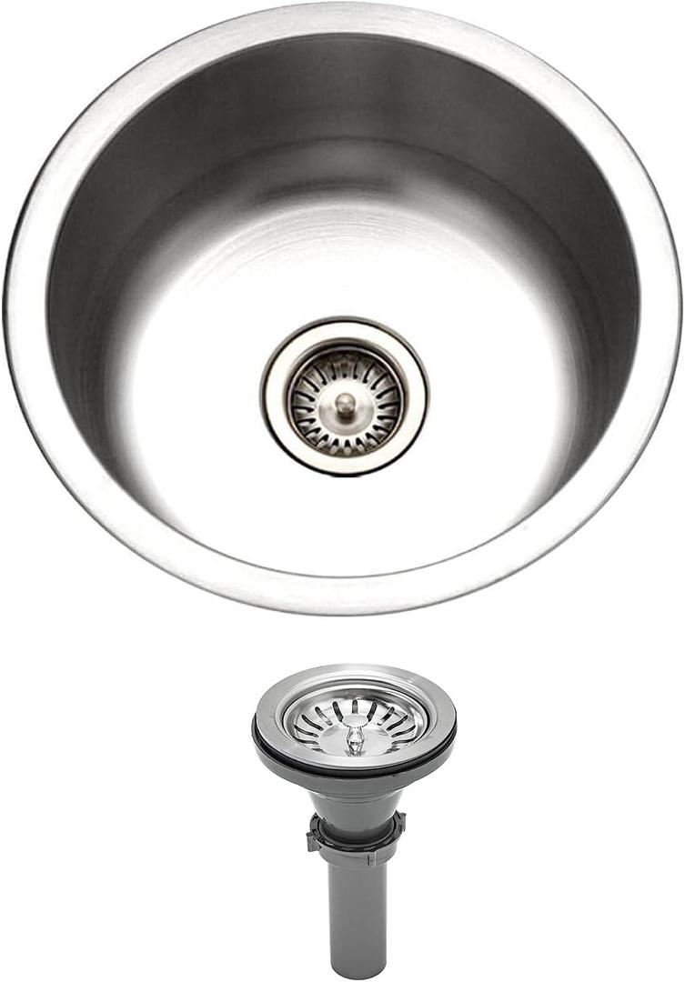 13 inch Stainless Steel Undermount Mini Single Round Bowl Kitchen Bar Sink with Drainer