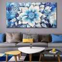 Xxliren Big Blue Floral Canvas Wall Art Prints 60 x 30 Inch