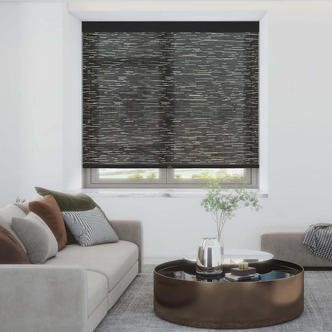48" W x 72" H Cordless Light Filtering Roller Shade for Windows, Free Stop Windows Shades, Thermal Insulated Linen-Style Blinds for Home and Office, Modern Window Blind Color-Matched (Black)