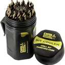 Drill America 29 Piece Cobalt Stepped Point Drill Bit Set in Round Case w/Gold Oxide Finish for Drilling Acrylic, Steel, Hard Metals, Sizes 1/16" to 1/2" x 64ths, GSC Series ZMGSC29J-PC