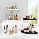 Forbena Black and Gold Corner Bathroom Counter Organizer, Modern Kitchen Countertop Shelf Organizer for Sink, Two Tier Makeup Vanity Storage Holder Tray for Table Top Skincare Perfume Decor