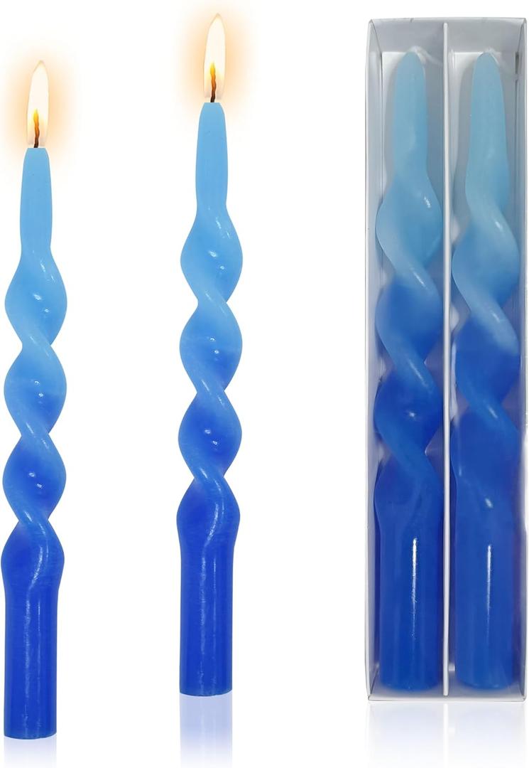 Spiral Taper Candle Dinner Candle Set 10 Inches Twisted Candlesticks 2 Color Handmade Dripless Candles Sticks for Wedding Celebration Anniversary Christmas Church (Gradient Blue)
