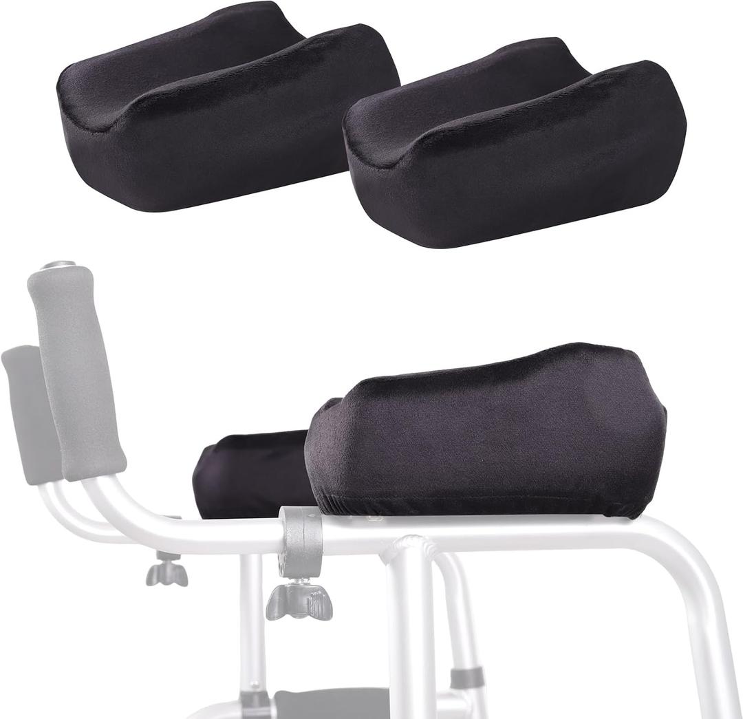 Forearm Pads for Upright Walkers (2Pcs), Soft Shock-Absorbing Foam Arm Rest Cushions for Seniors, Non-Slip Bottom, Washable, Easy Install Stand Up Walker Accessories, Pressure Relief & Walking Support (Black)