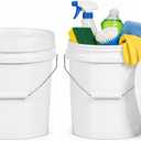 ASEVAT 2 Pack 1.3 Gallon White Plastic Bucket with Standard Screw Lid & Metal Wire Handle, Heavy Duty Sealed Multipurpose Pail for Dry Foods, Cleaning Goods & Household Storage