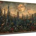 ILLBDR Moon Wall Art Vintage Wildflower Woodland Canvas Painting Print Framed Mountain Flowers Trees Picture Decor Dark Forest Landscape Rustic Farmhouse Living Room Bedroom Office 20"x40"