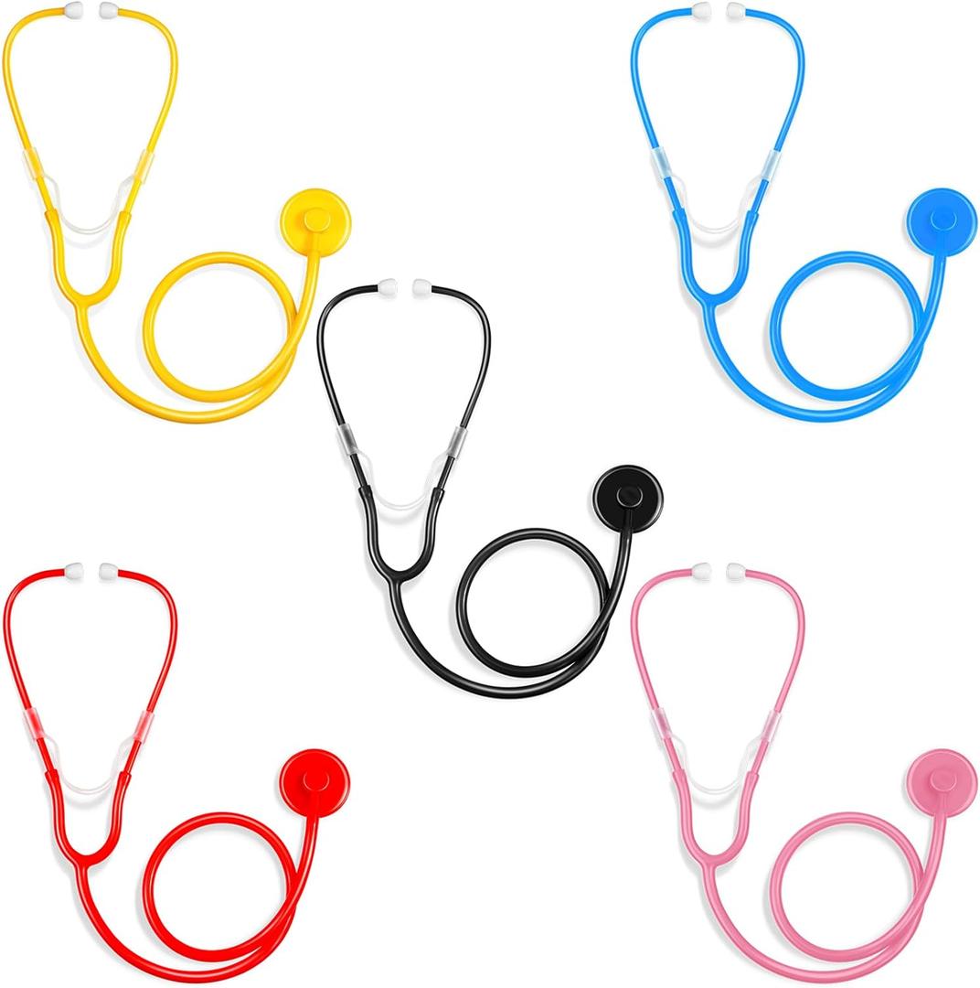 RoundFunny 5 Pack Boys Girls Kids Stethoscope Toy Disposable Plastic Stethoscope Real Working for Girls Boys Doctor Kit Role Play Costume Pretend Game Accessories