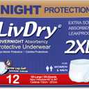 LivDry 2XL Overnight Adult Diapers for Women and Men, XXL Incontinence Underwear, 60-80" Waist, Disposable Pull-On Briefs, 12 Pack