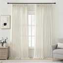 PANGSINNE 90 Inch Pinch Pleated Linen Curtains - 2 Panel Set Semi Sheer Curtain for Living Room Back Tab Cream Natural Textured Drapes Birch Ivory for Dining Office