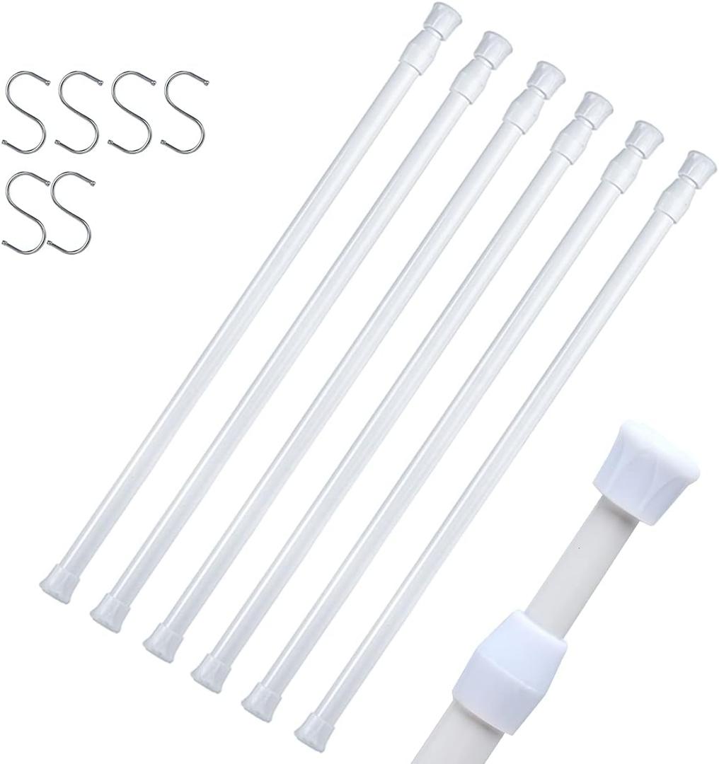 DeElf 6 Pack Tension Rods 28 to 48 Inches, Adjustable Spring Tension Rod for Window Curtain, Kitchen Cupboard Utensils, Closet, and Cabinet, White