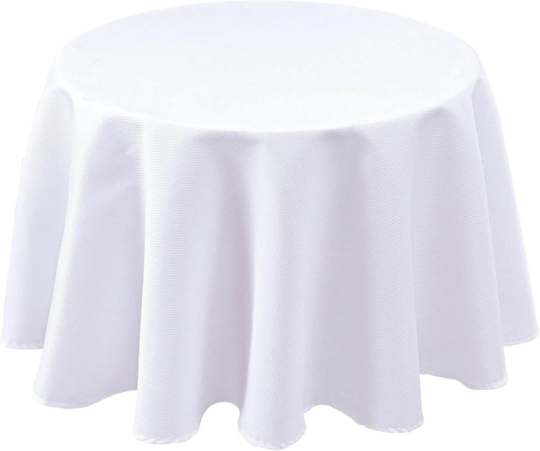 Biscaynebay Textured Fabric Round Tablecloths 60 Inches, White Table Cloth Water Resistant Small Circle Folding Table Covers Linen for Dining, Kitchen, Wedding & Parties, etc. Machine Washable