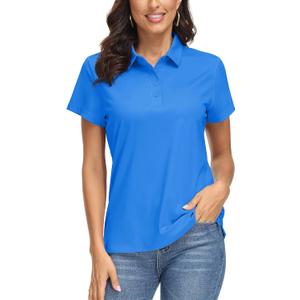 MAGCOMSEN Women's Polo Shirts UPF 50+ Short Sleeve Golf Shirt Quick Dry Sun Protection 4 Buttons Casual Work Collar Top, Blye, Large