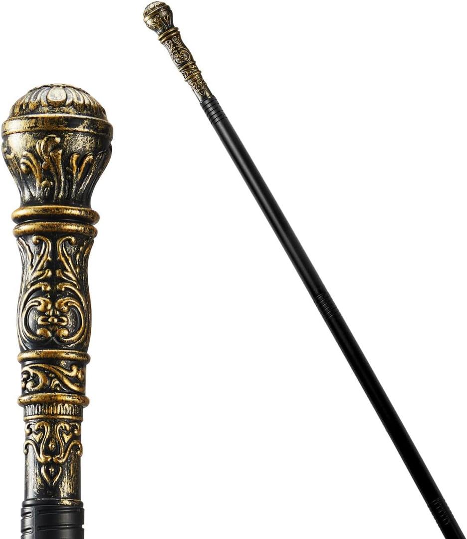 JOYIN Halloween Staff, Elegant Vintage Gold Walking Cane Prop Stick Kids Women Men Costume Party, Halloween Cane for Pretend and Play Costume, Vampire Dress Up Parties