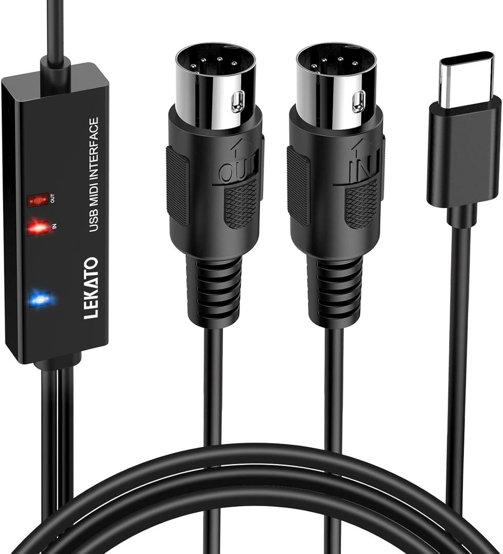 LEKATO MIDI Cable, MIDI to USB C, Type-C MIDI Interface with Input & Output Connecting Keyboard/Synthesizer for Editing Recording Professional Cord Windows/Mac Studio -6.5Ft, Black