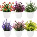 Yoratee Artificial Small Plant 6pcs Fake Flower Potted Plant Bathroom Faux Plant for Indoor Decor Window Tabletop Office Colorful Flower