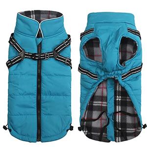 Geyecete Winter Warm Coat Waterproof Dog Winter Jacket with Harness Traction Belt,Pet Outdoor Jacket Dog Autumn and Winter Clothes for Dog-Blue-XXL