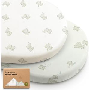 2Pack Organic Bassinet Sheets for Girls, Boys  100% Cotton Bassinet Mattress Sheets Compatible with Halo Bassinest Swivel Sleeper, Graco, Baby Delight, Chicco, Unisex Fitted Bassinet Sheets (Elly)