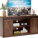 Sweetcrispy Farmhouse TV Stand 65 Inch for Living Room Bedroom Brown, Tall Entertainment Center with Storage Shelves, Media Console Cabinet with Wood Board, 300 LBS Capacity and Sliding Barn Door (56.8" x 14.3" x 27.6")