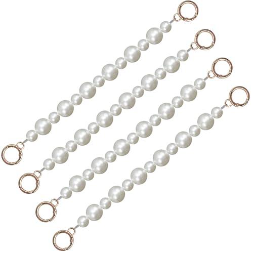Geesatis 4pcs Pearl Beaded Bag Chain,Pearl Bead Replacement Decorative Purse Strap,Bag Handle for Crochet Bag DIY Bag, Creamy White(11.02in)